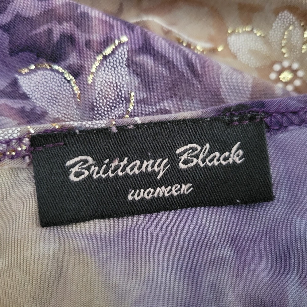 Brittany Black Shirt Womens XL Purple Gold Floral Tie Dyed 3/4 Angel Sleeve - Picture 6 of 7
